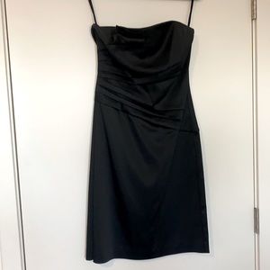 WHBM Strapless Black Satin Pleated Cocktail Dress